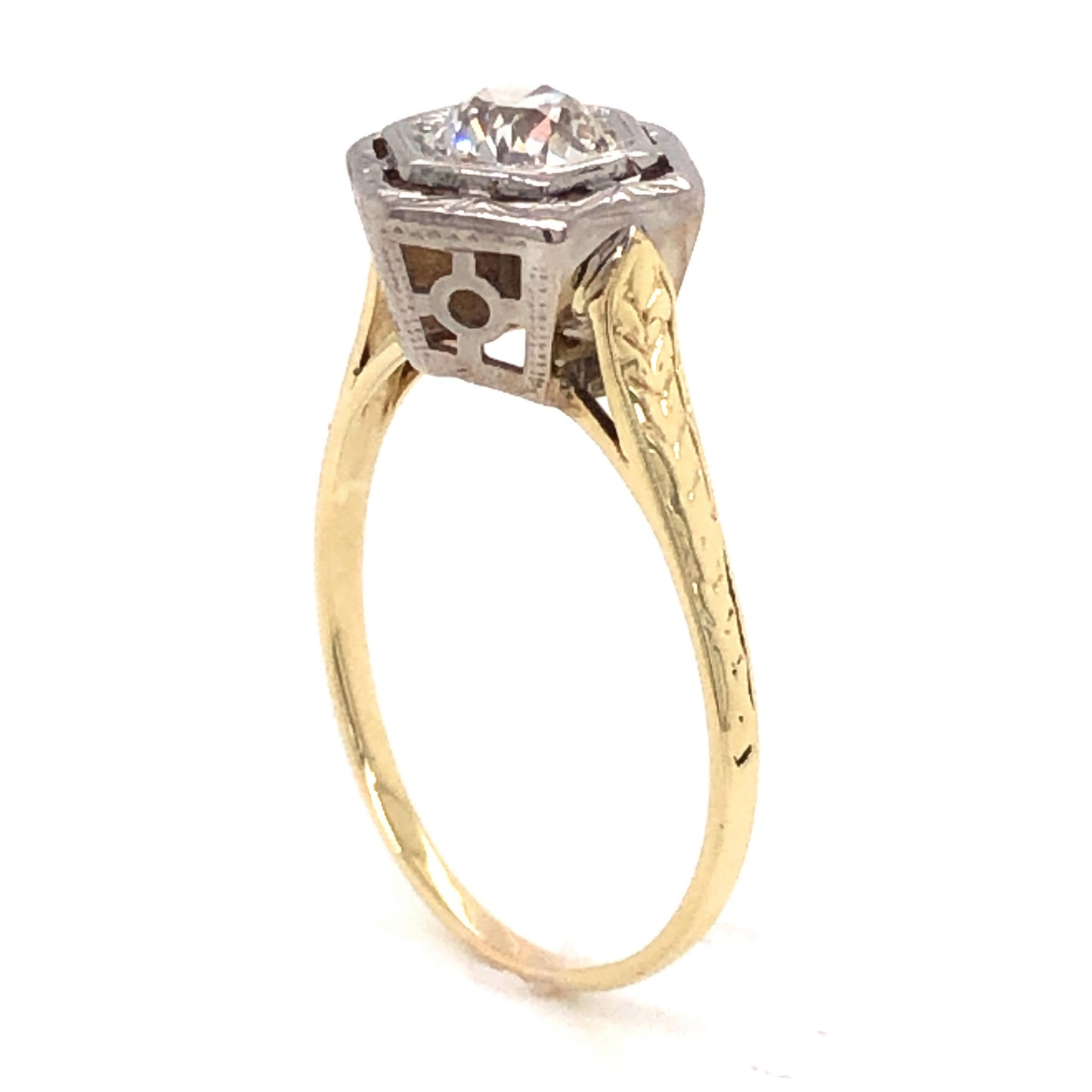 .72 Art Deco Two-Tone Diamond Engagement Ring in 14k