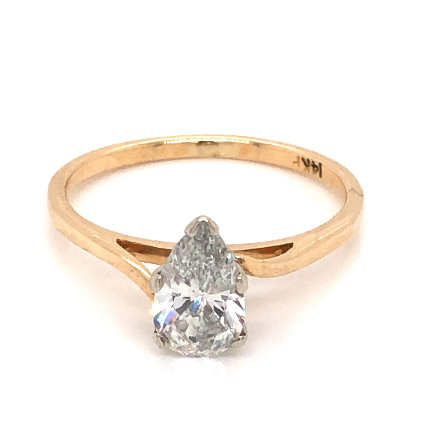 .82 Mid-Century Pear Cut Solitaire Diamond Engagement Ring
