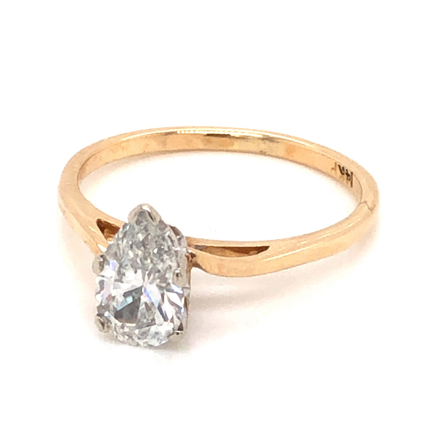 .82 Mid-Century Pear Cut Solitaire Diamond Engagement Ring