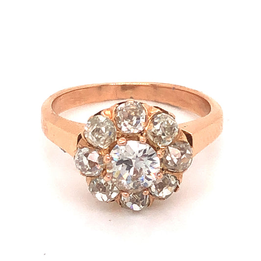 .40 Victorian Diamond Cluster Engagement Ring in 18K Rose Gold