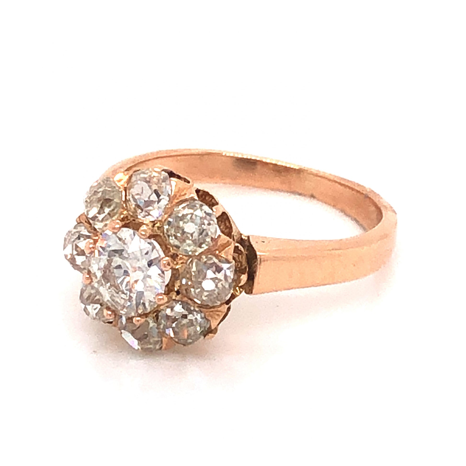 .40 Victorian Diamond Cluster Engagement Ring in 18K Rose Gold