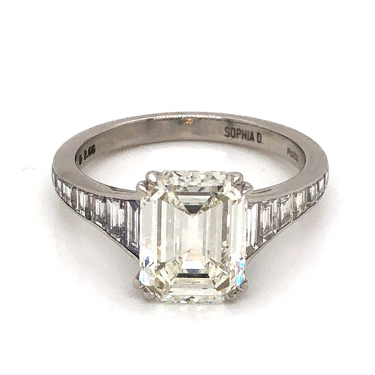 2.66 Emerald Cut Diamond Engagement Ring in Platinum