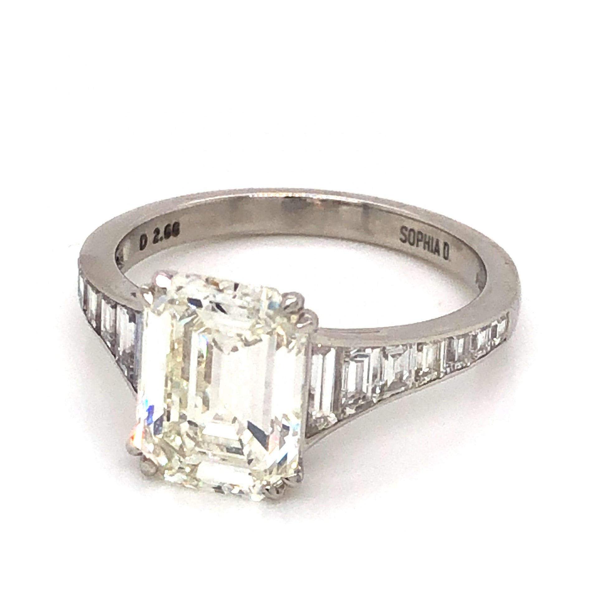 2.66 Emerald Cut Diamond Engagement Ring in Platinum