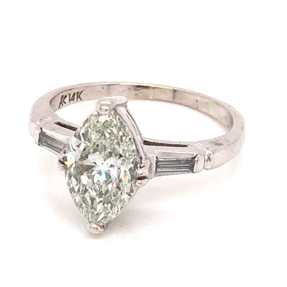 Mid-Century 1.34 Marquise Diamond Engagement Ring in 14k White Gold