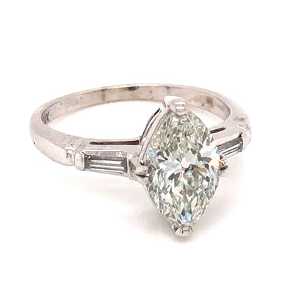 Mid-Century 1.34 Marquise Diamond Engagement Ring in 14k White Gold