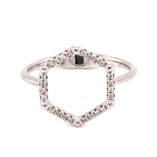 .08 Diamond Hexagon Ring in 18k White Gold