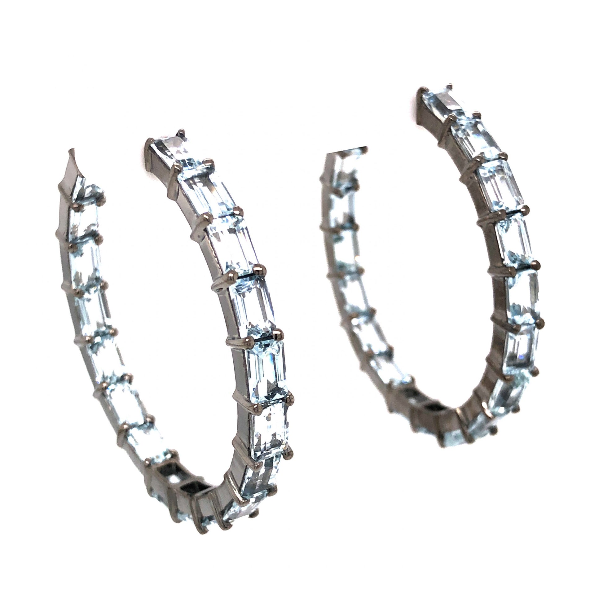 Emerald Cut Aquamarine Hoop Earrings in Sterling Silver