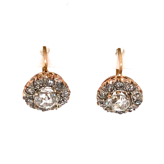 2.48 Victorian Old Mine Cut Diamond Earrings in 14k Gold and Silver