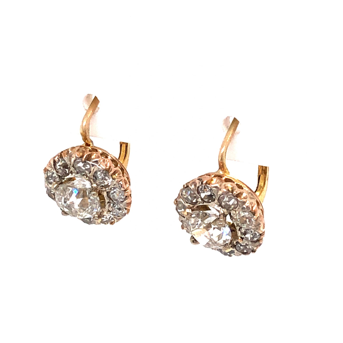 2.48 Victorian Old Mine Cut Diamond Earrings in 14k Gold and Silver