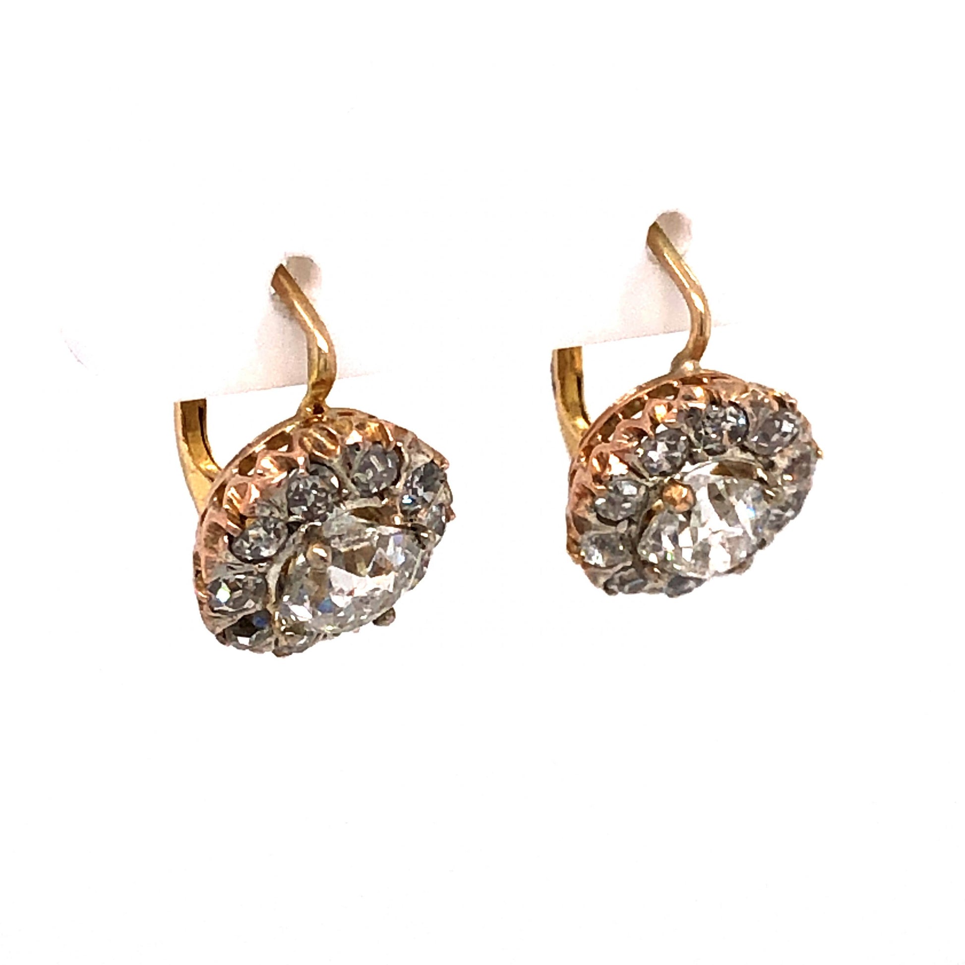 2.48 Victorian Old Mine Cut Diamond Earrings in 14k Gold and Silver