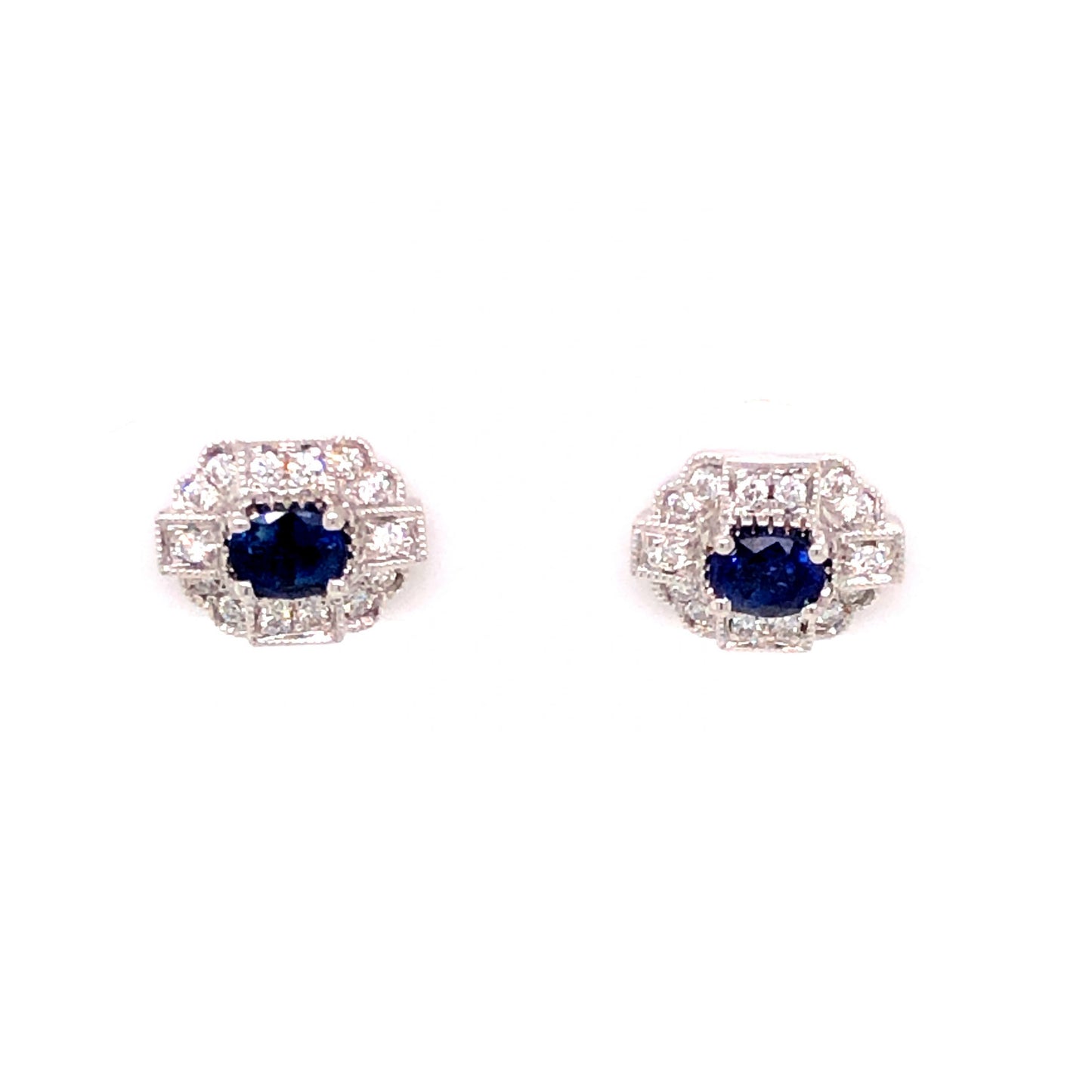 .54 Oval Cut Sapphire & Diamond Stud Earrings in 18k White Gold