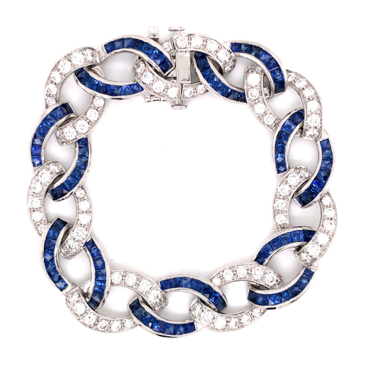 Diamond & Sapphire Link Bracelet in Platinum