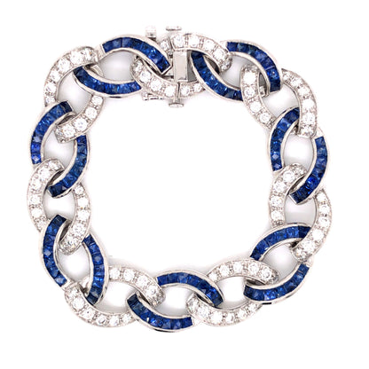 Diamond & Sapphire Link Bracelet in Platinum