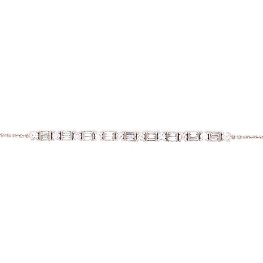 1.59 Round & Baguette Cut Diamond Bracelet in 18k White Gold