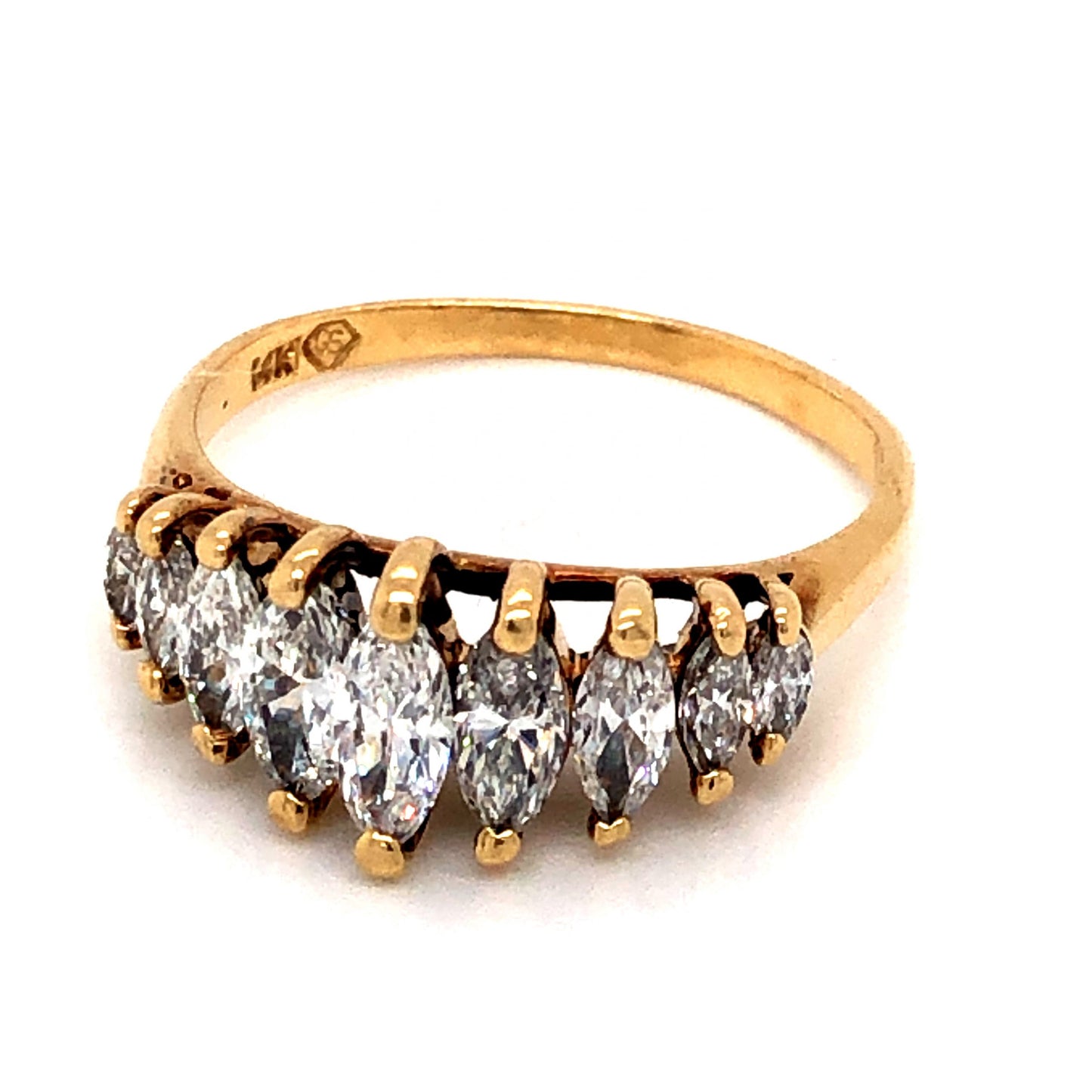 Mid-Century Marquise Diamond Cocktail Ring in 14k Yellow Gold