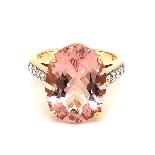 7.50 Oval Pink Morganite and Diamond Ring in 14k Yellow Gold and Platinum