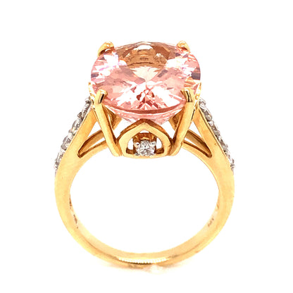 7.50 Oval Pink Morganite and Diamond Ring in 14k Yellow Gold and Platinum