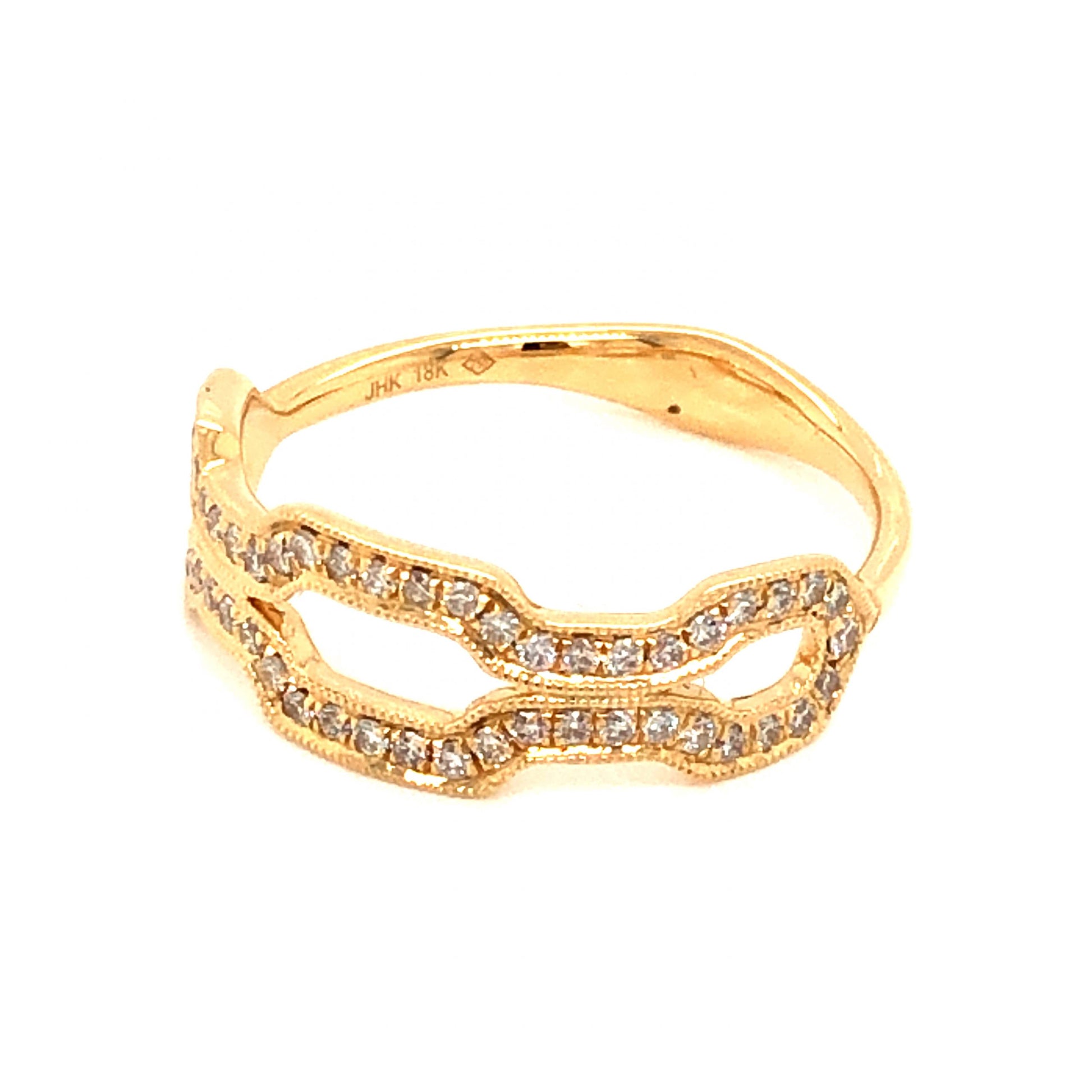 .27 Diamond Geometric Stacking Band in 18k Yellow GoldComposition: PlatinumRing Size: 6.5Total Diamond Weight: .27 ctTotal Gram Weight: 2.8 gInscription: JHK, 18K, 750 