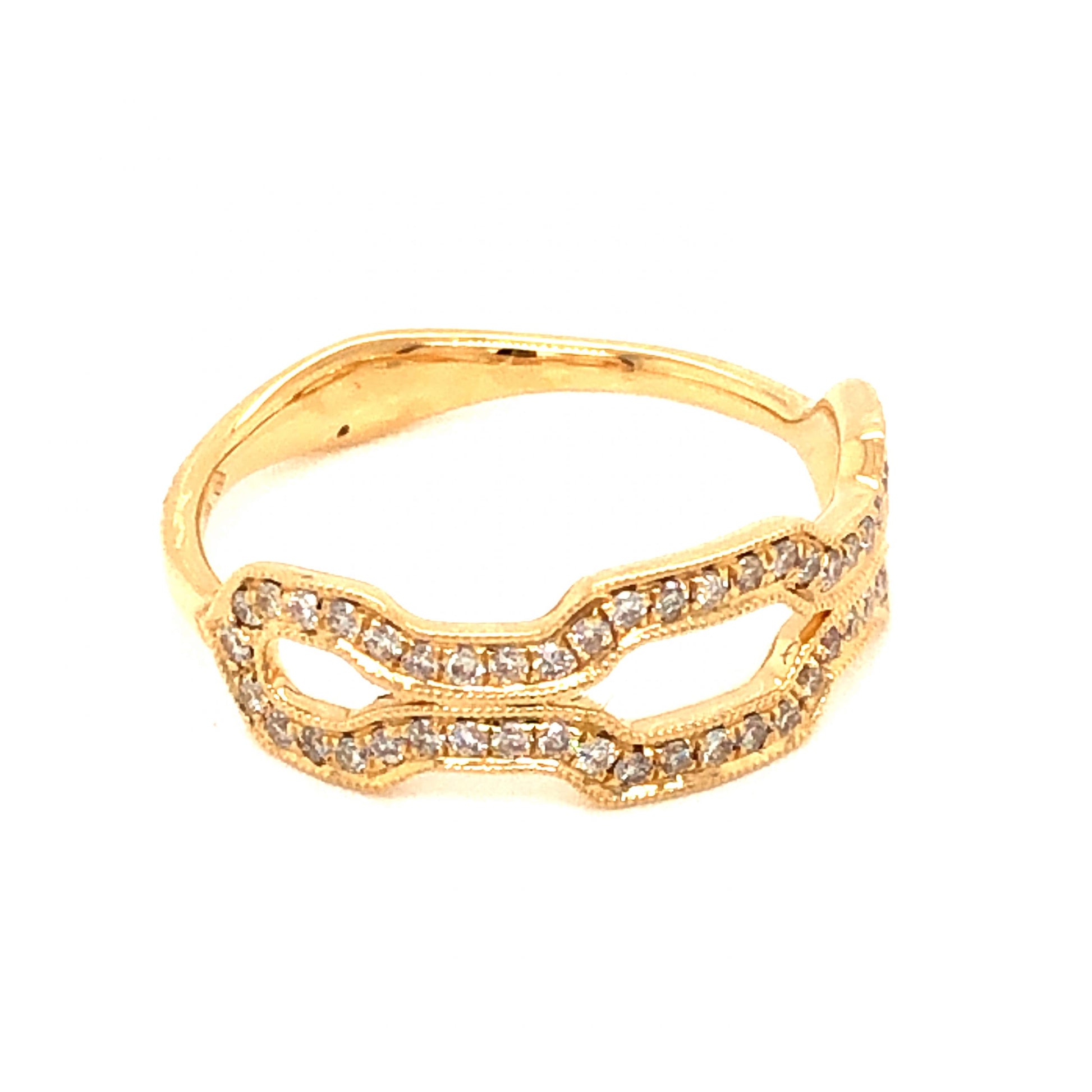 .27 Diamond Geometric Stacking Band in 18k Yellow GoldComposition: PlatinumRing Size: 6.5Total Diamond Weight: .27 ctTotal Gram Weight: 2.8 gInscription: JHK, 18K, 750 