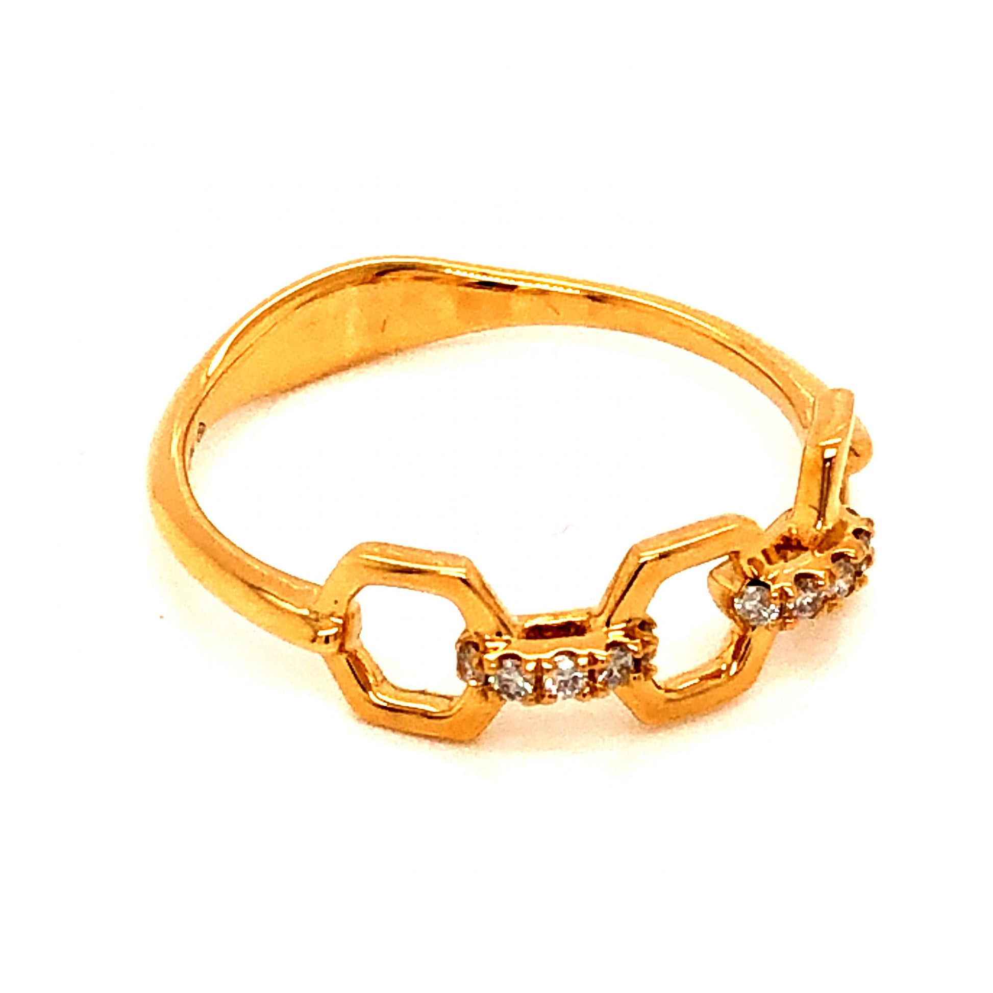 .08 Diamond Link Stacking Band in 18k Yellow GoldComposition: PlatinumRing Size: 6.5Total Diamond Weight: .08 ctTotal Gram Weight: 2.0 gInscription: JHK, 18K, 750 