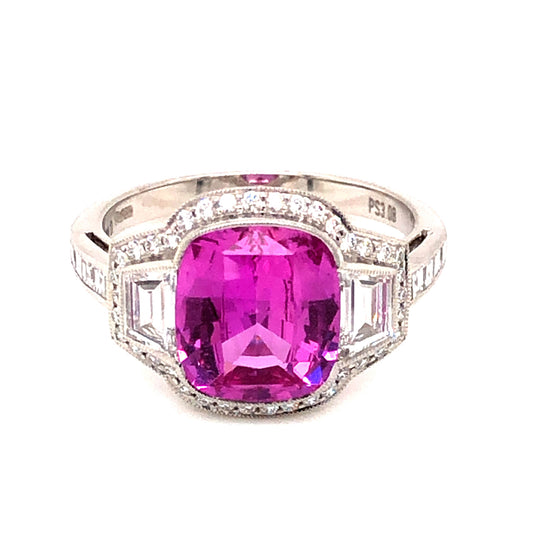 3.08 Pink Sapphire & Diamond Engagement Ring in Platinum