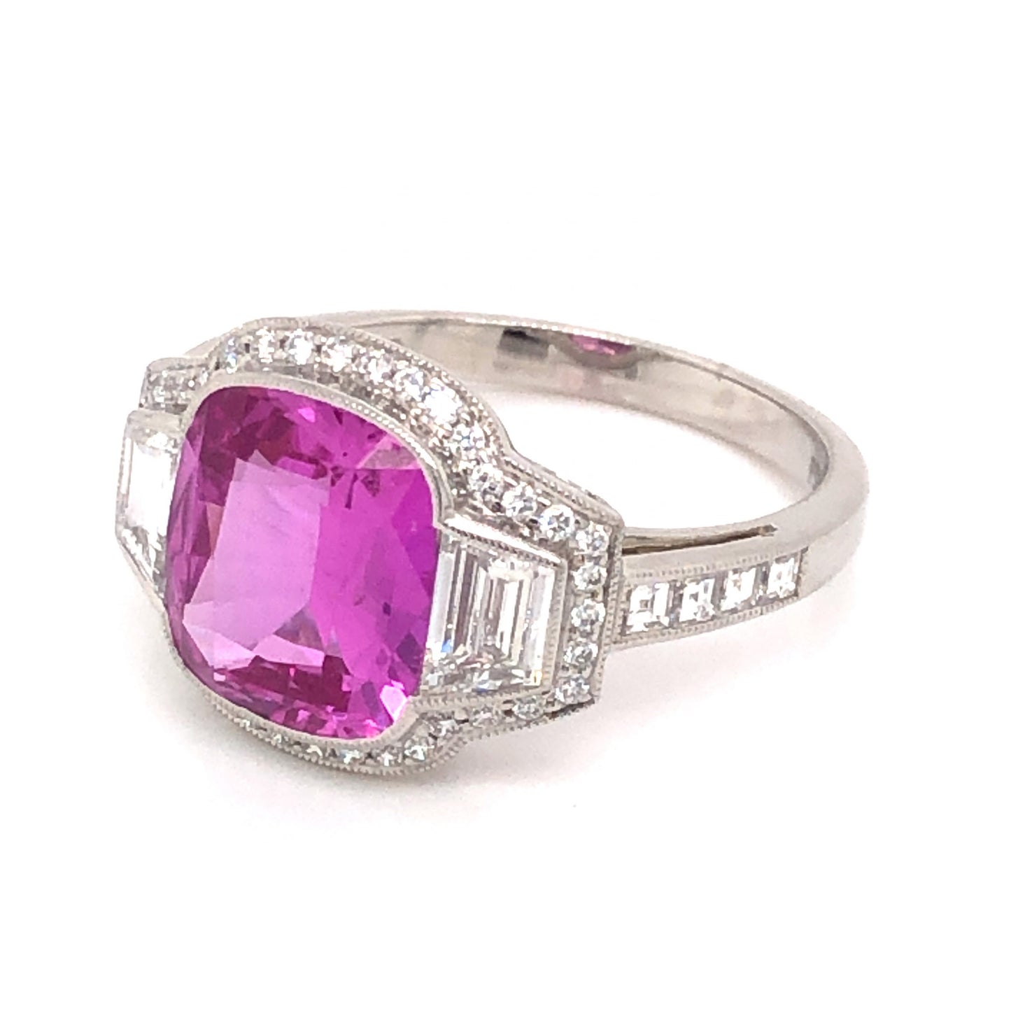 3.08 Pink Sapphire & Diamond Engagement Ring in Platinum