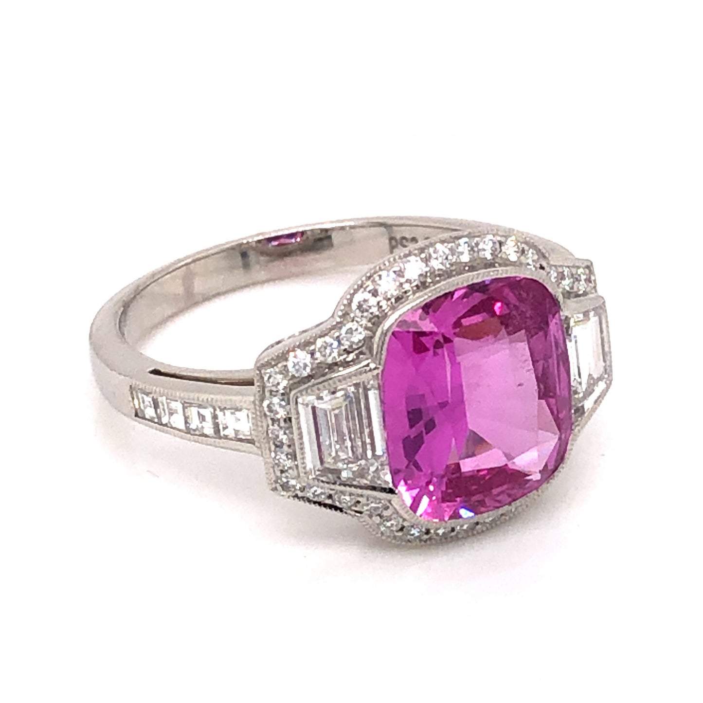 3.08 Pink Sapphire & Diamond Engagement Ring in Platinum