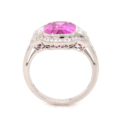 3.08 Pink Sapphire & Diamond Engagement Ring in Platinum