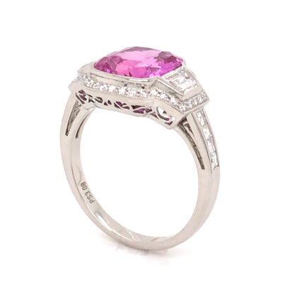 3.08 Pink Sapphire & Diamond Engagement Ring in Platinum