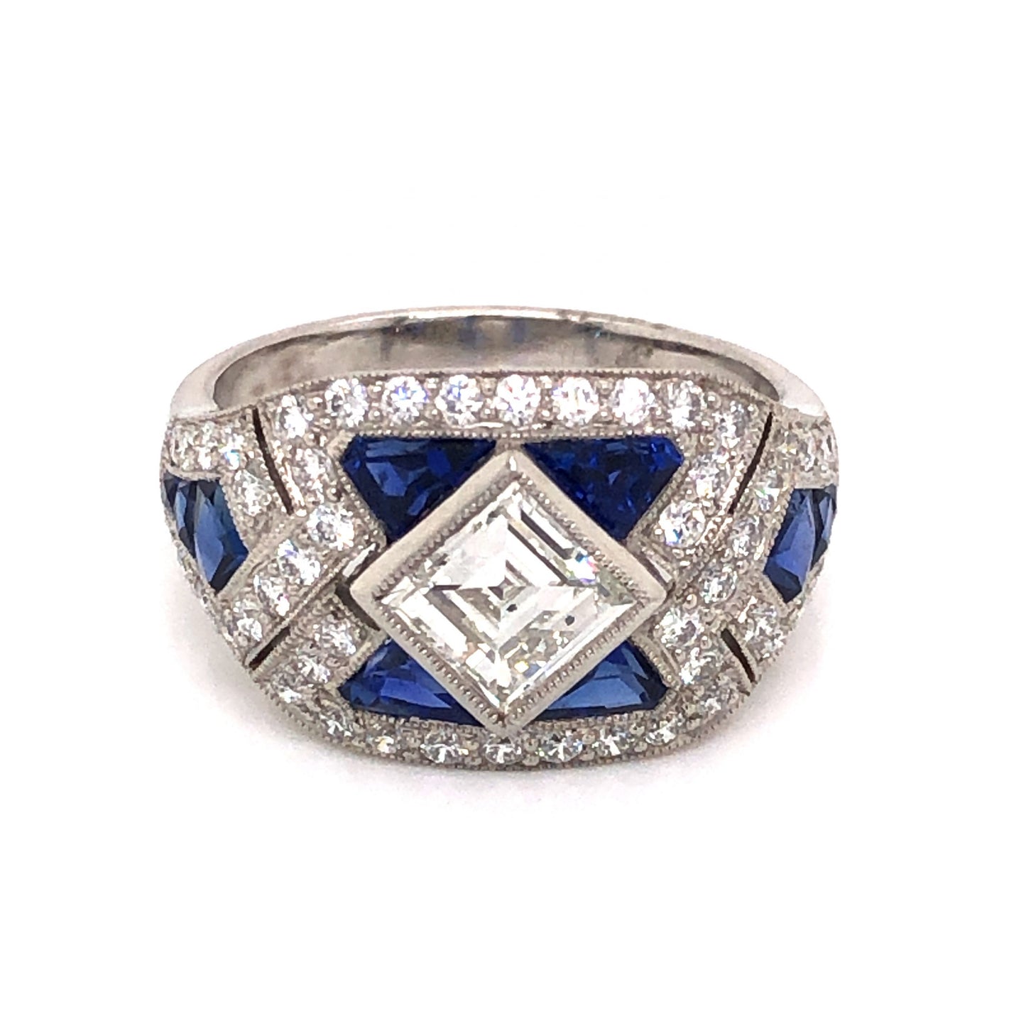1.45 Asscher Cut Diamond & Sapphire Ring in Platinum