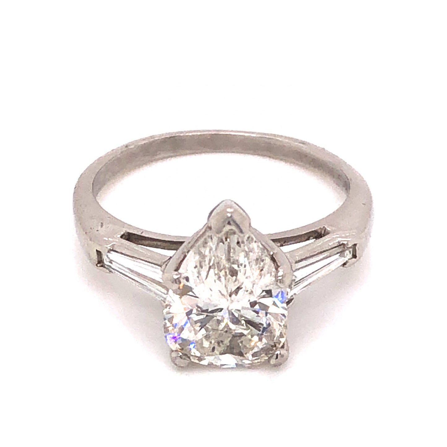 1.91 Mid-Century Pear Cut Diamond Engagement Ring in Platinum