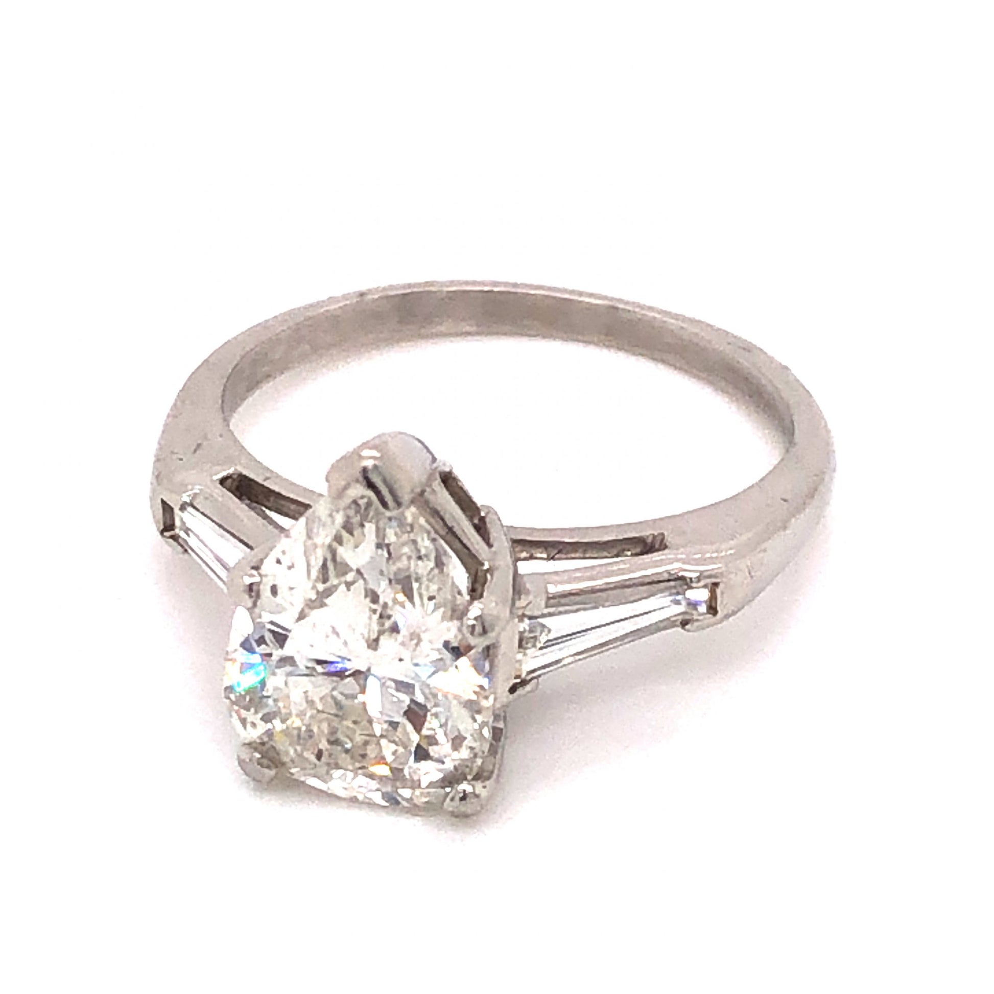 1.91 Mid-Century Pear Cut Diamond Engagement Ring in Platinum