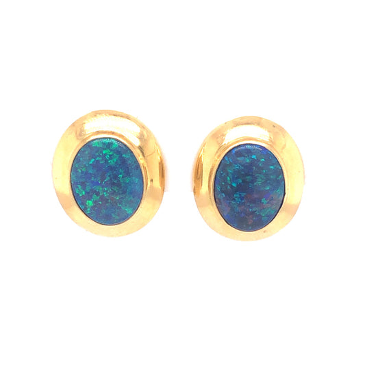 4.17 Carat Opal Earrings in 18k Yellow Gold