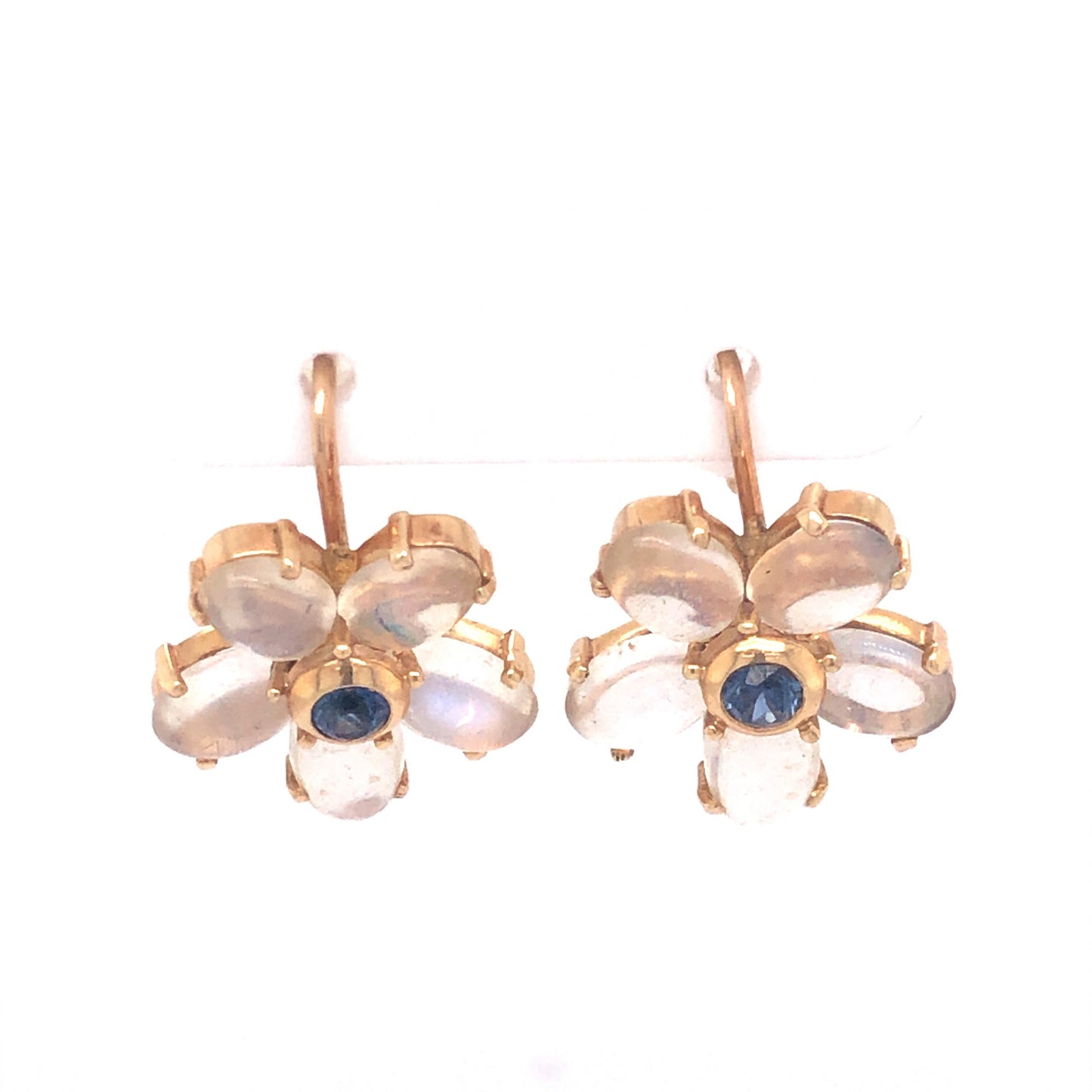 Moonstone & Sapphire Earrings in 14k Yellow Gold