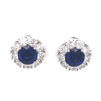 3.82 Round Cut Sapphire & Diamond Earrings in Platinum