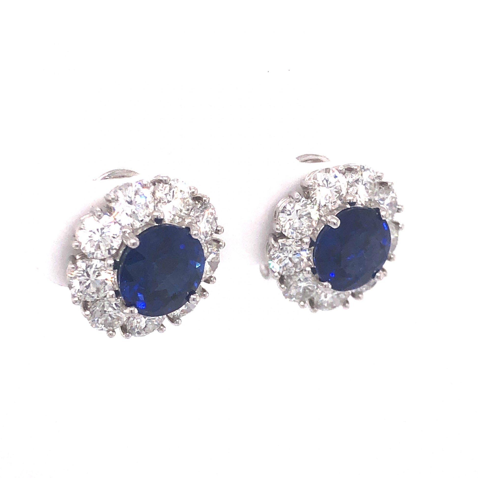 3.82 Round Cut Sapphire & Diamond Earrings in Platinum