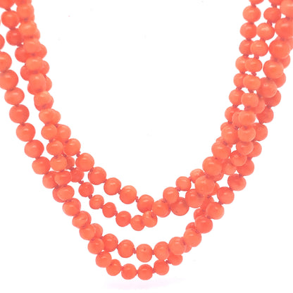 Vintage Mid-Century Coral Necklace in 18k Yellow Gold
