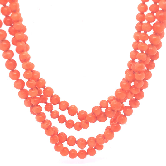 Vintage Mid-Century Coral Necklace in 18k Yellow Gold