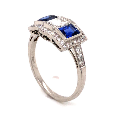 .51 Emerald Cut Diamond and Sapphire Ring in Platinum