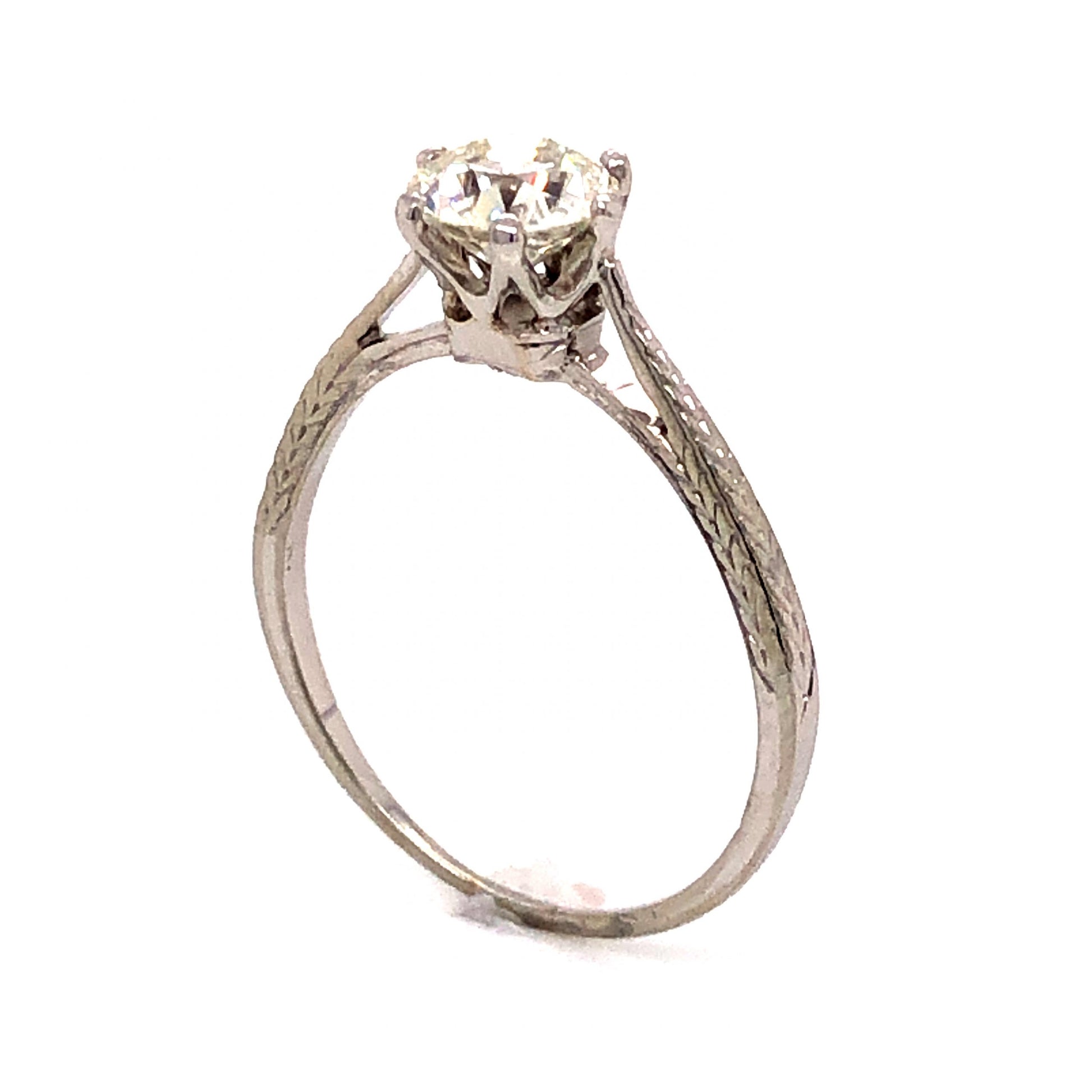 .80 Art Deco Solitaire Diamond Engagement Ring in 18K White Gold