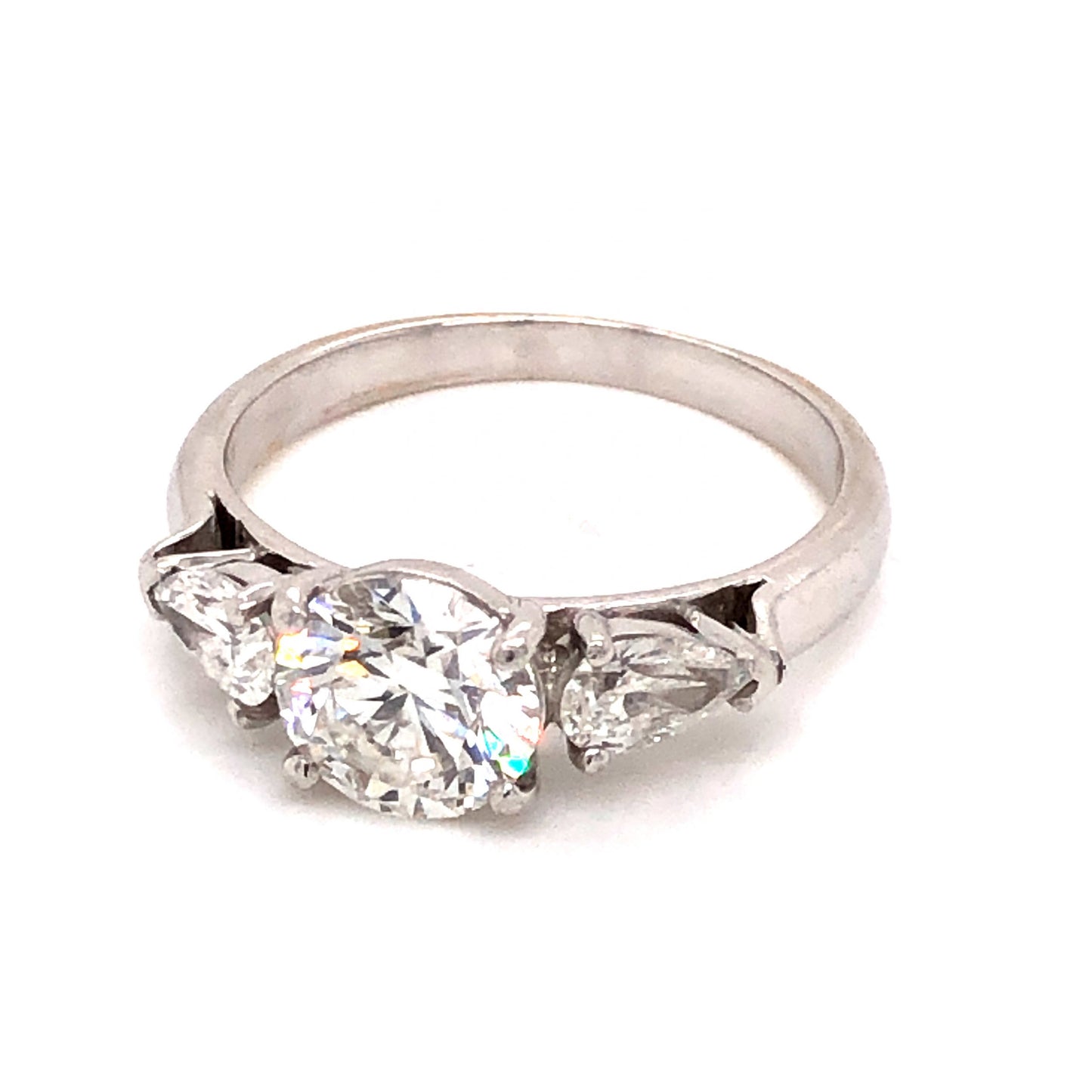 Three Stone Diamond Engagement Ring with Pear Diamond Accents
