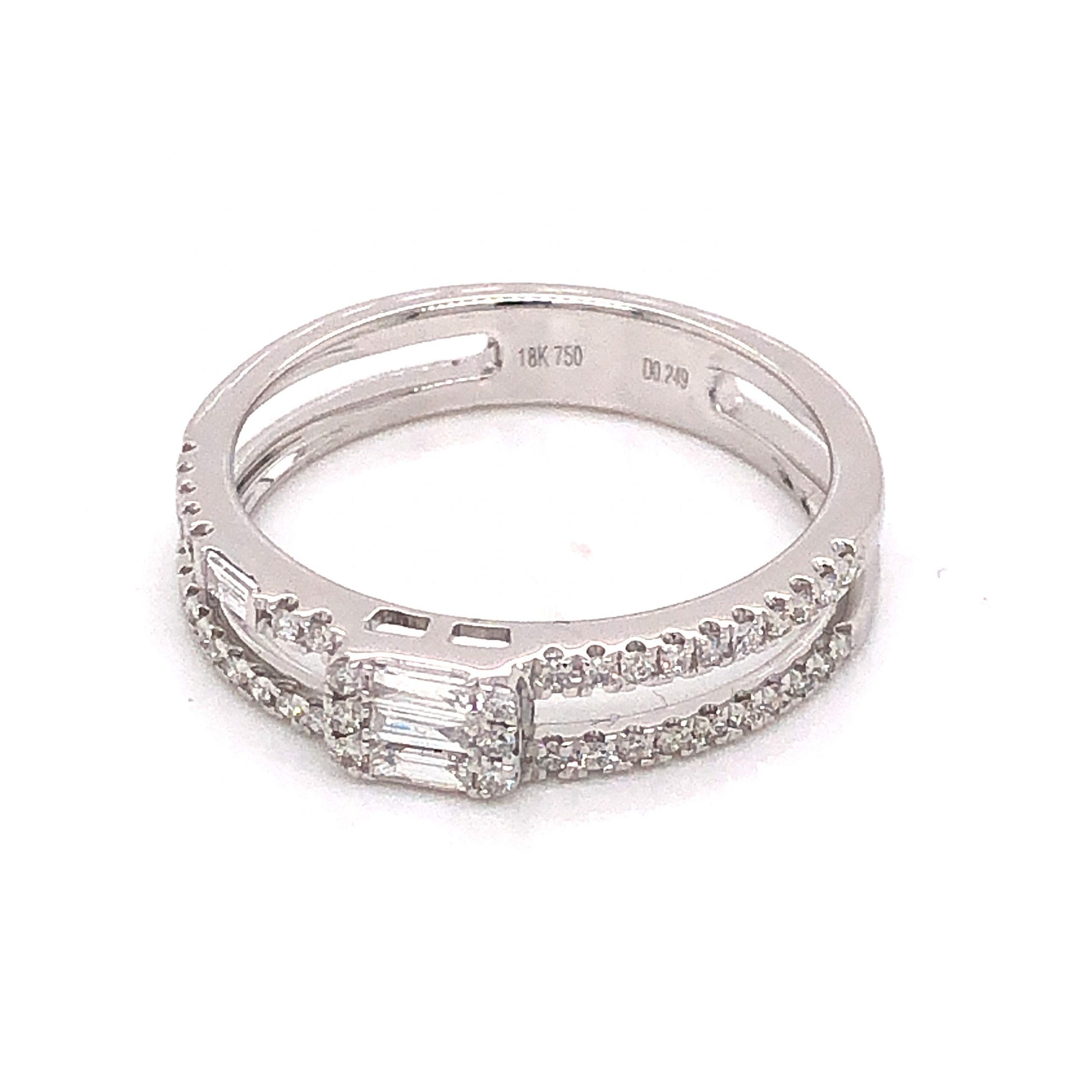 .27 Double Banded Diamond Stacking Ring in 18K White GoldComposition: 18 Karat White Gold Ring Size: 6.75 Total Diamond Weight: .27ct Total Gram Weight: 3.0 g Inscription: 18k, 750, D0.249
      