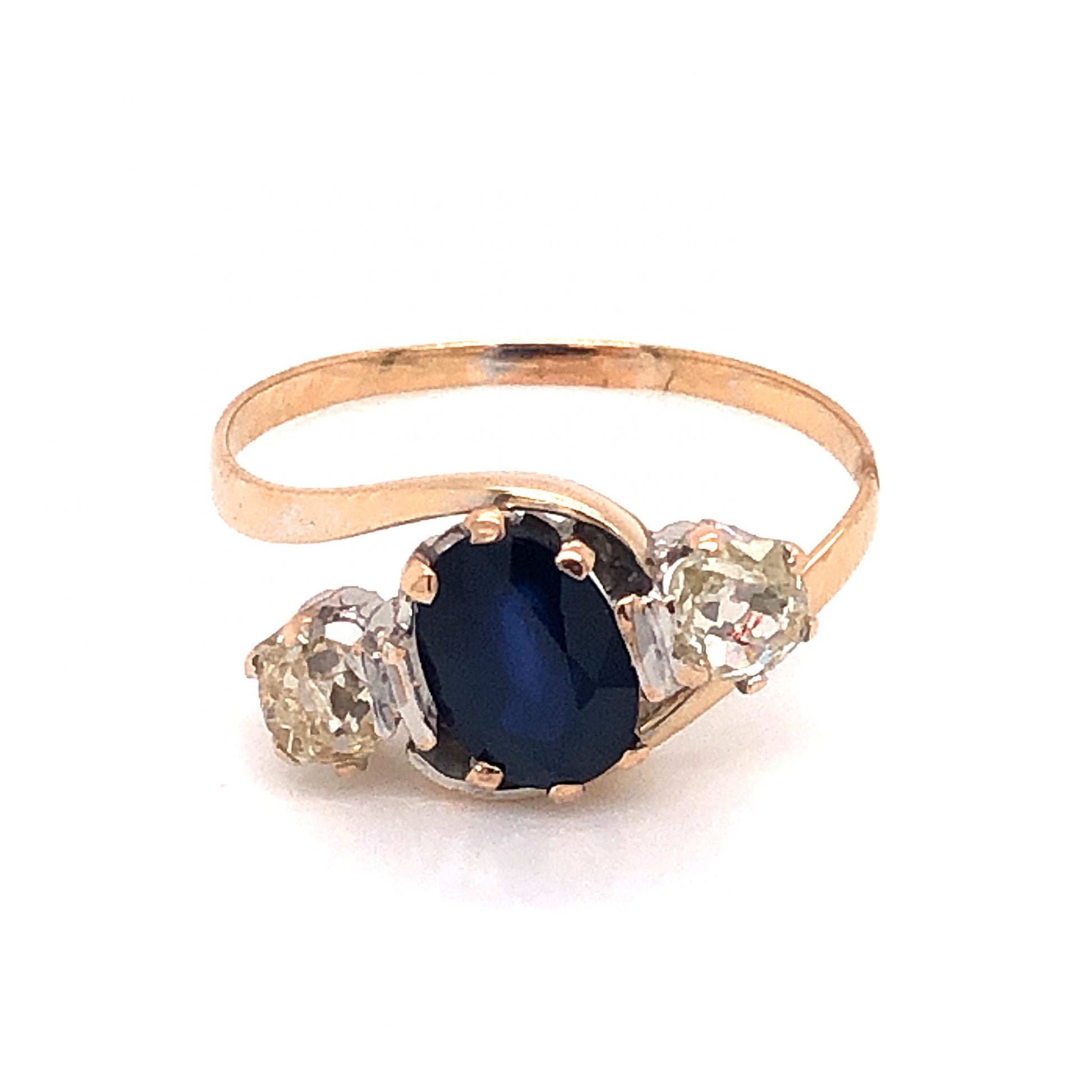 Victorian Sapphire & Diamond Engagement Ring in 14k Yellow Gold