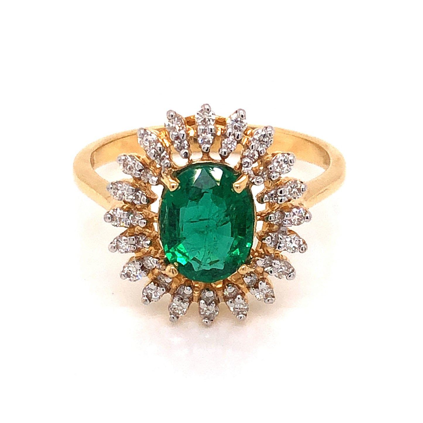.93 Oval Cut Emerald & Diamond Cocktail Ring in 18k Yellow Gold