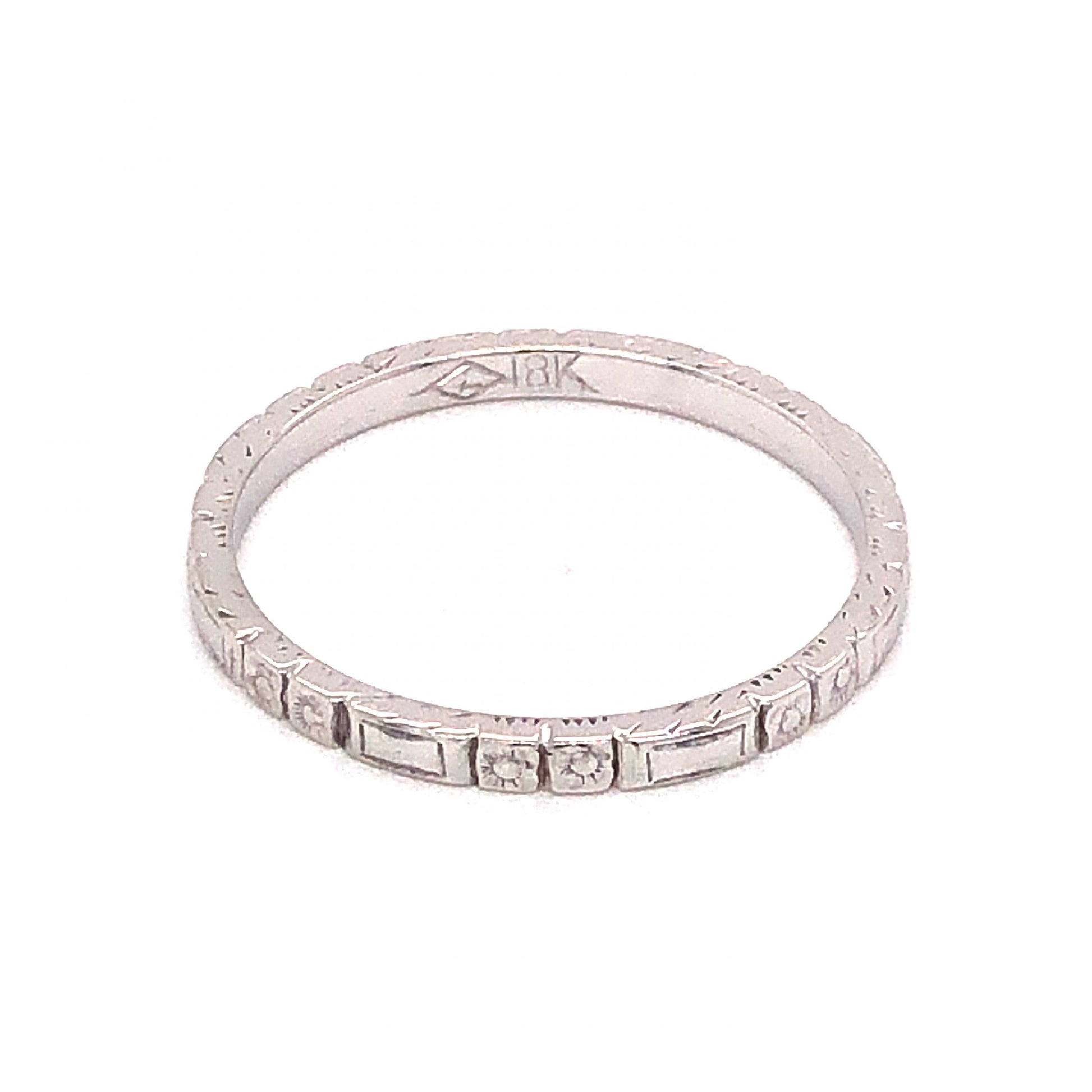 1.64mm Engraved Art Deco Wedding Band in 18k White Gold