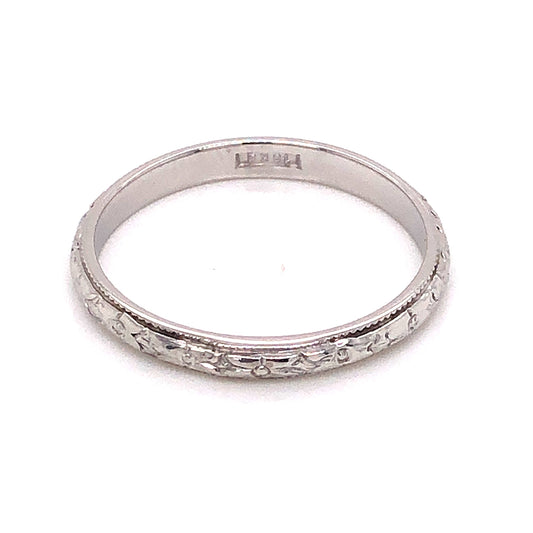 2.5mm Engraved Art Deco Wedding Band in 18k White Gold