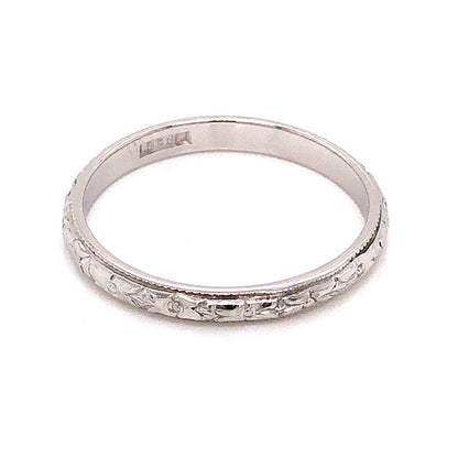 2.5mm Engraved Art Deco Wedding Band in 18k White Gold