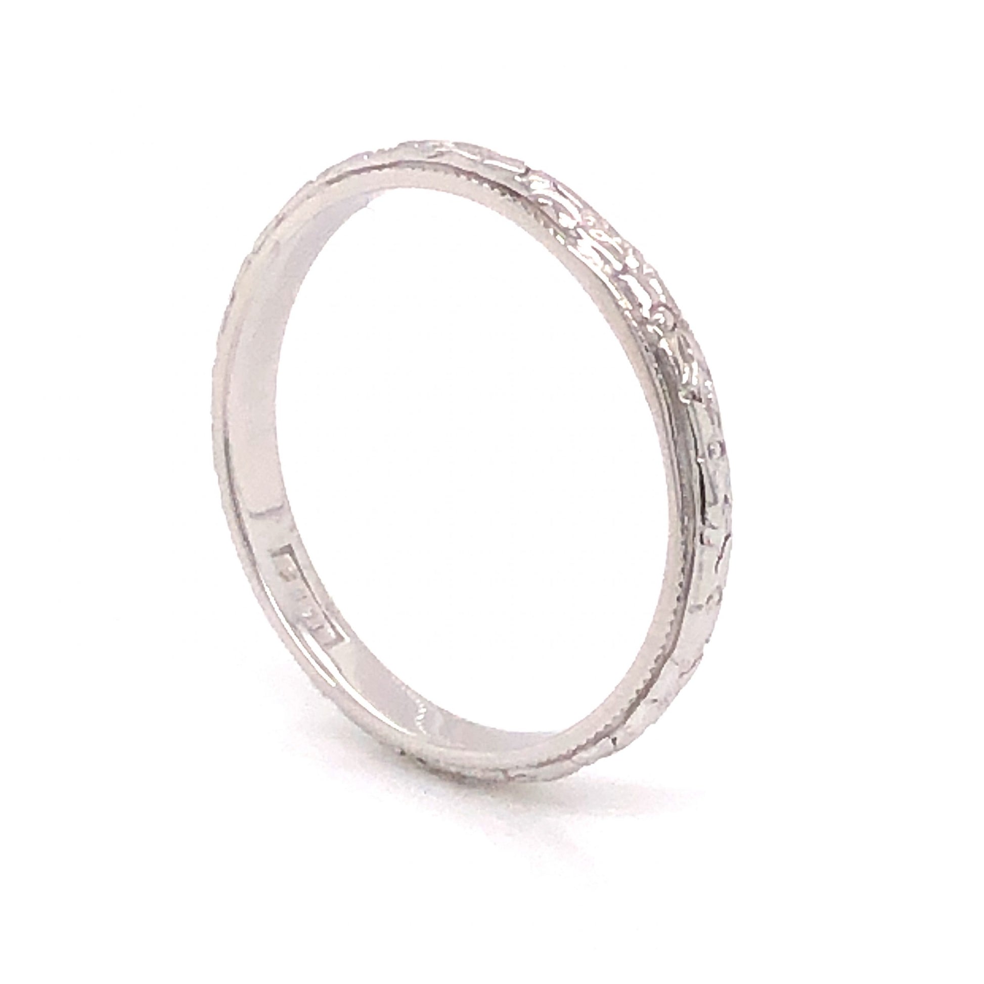 2.5mm Engraved Art Deco Wedding Band in 18k White Gold