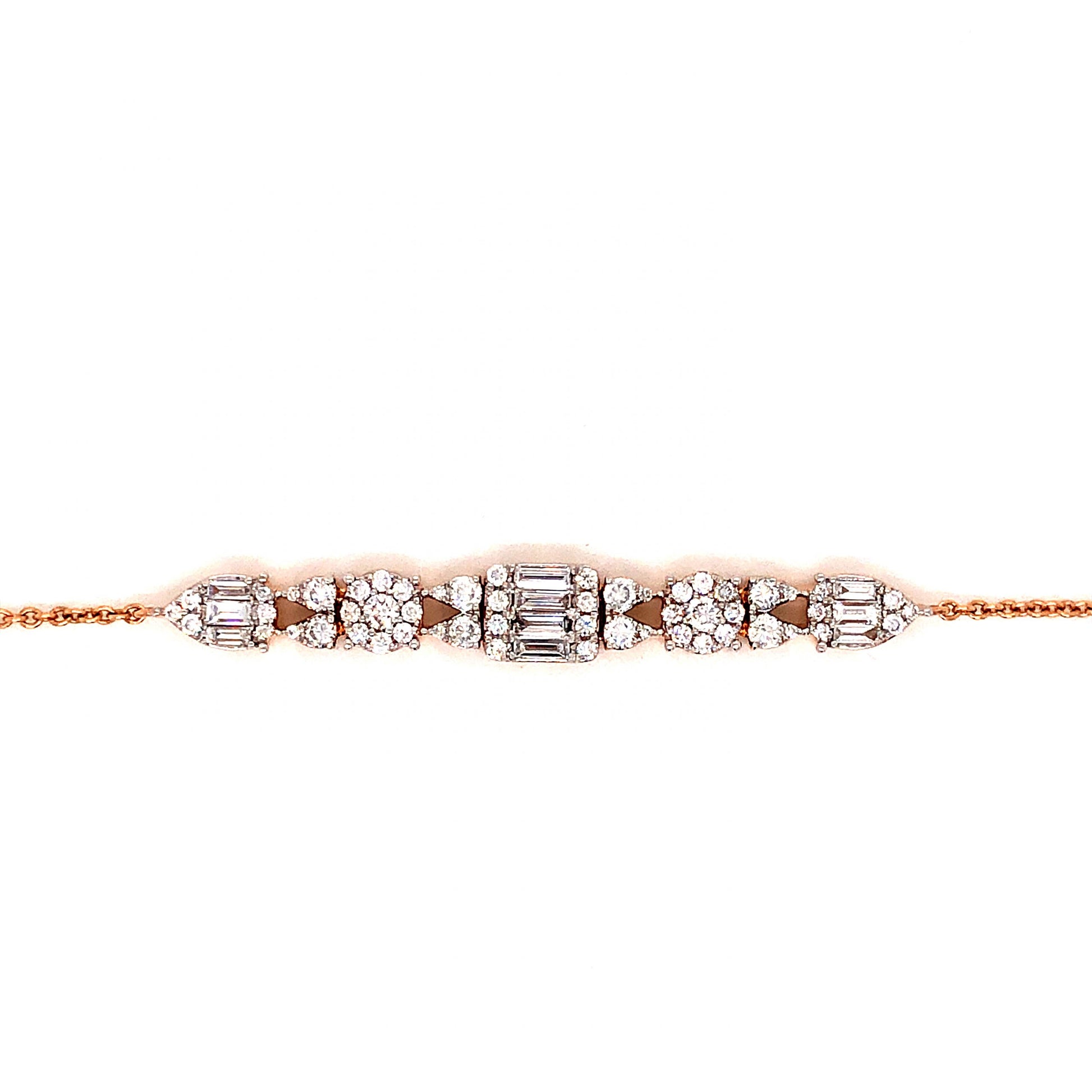 Diamond Cluster Chain Bracelet in 18k Rose GoldComposition: PlatinumTotal Diamond Weight: .86 ctTotal Gram Weight: 5.95 gInscription: 18k, 750, D0.861