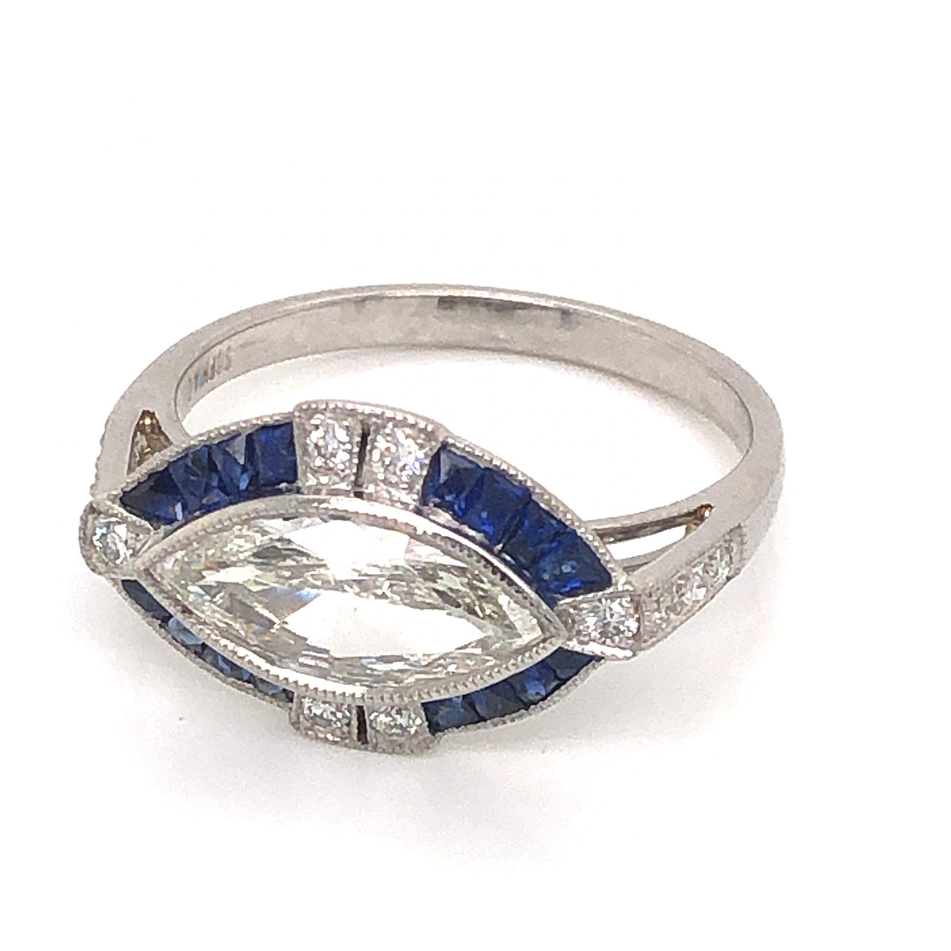 1.00 Marquise Cut Diamond & Sapphire Ring in Platinum